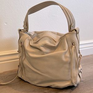 Faux Leather Nude Hobo Shoulder Bag with multiple pockets & Light Gold Hardware